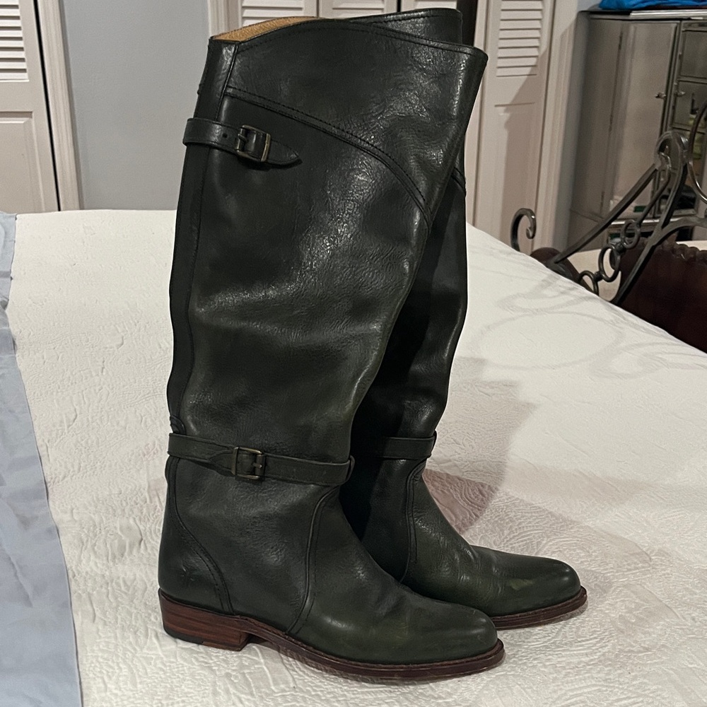 FRYE Dark Green Leather riding Knee-High Boots